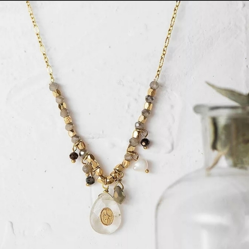 ✨14K Gold Quartz Crystal Charm Necklace